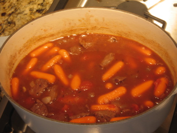 Add the carrots and bring back to a simmer.