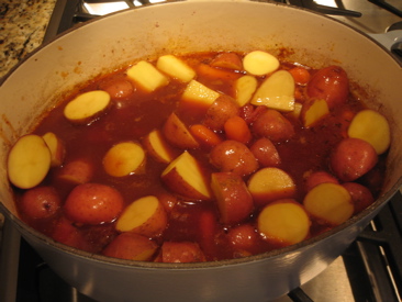 Add the potatoes and simmer for another 45 minutes to an hour.