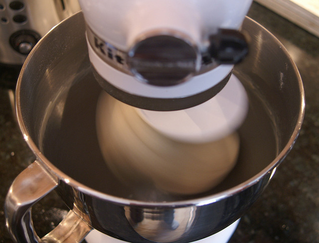 pizza dough in stand mixer